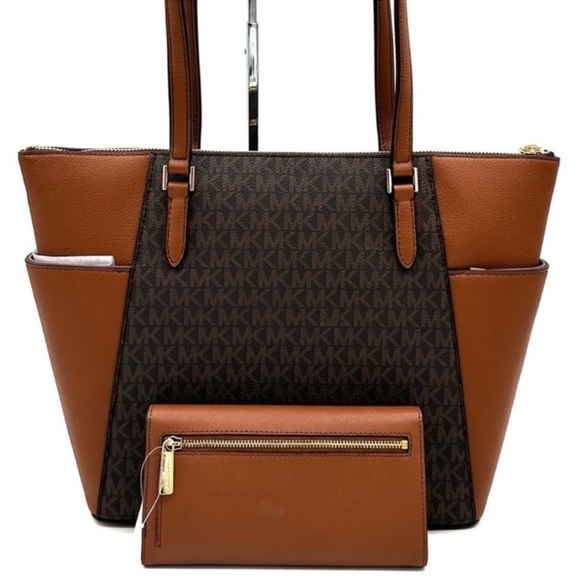 Michael Kors Large Charlotte Tote Bag & Matching Trifold Wallet Brown - Picture 5 of 14